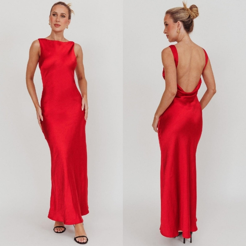 Selfie Leslie Carmine Satin Sleeveless Maxi Winw Dress S Wedding Party Prom